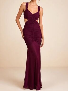 NWT-Prestige Plum Mesh Ruched Mermaid Maxi Dress